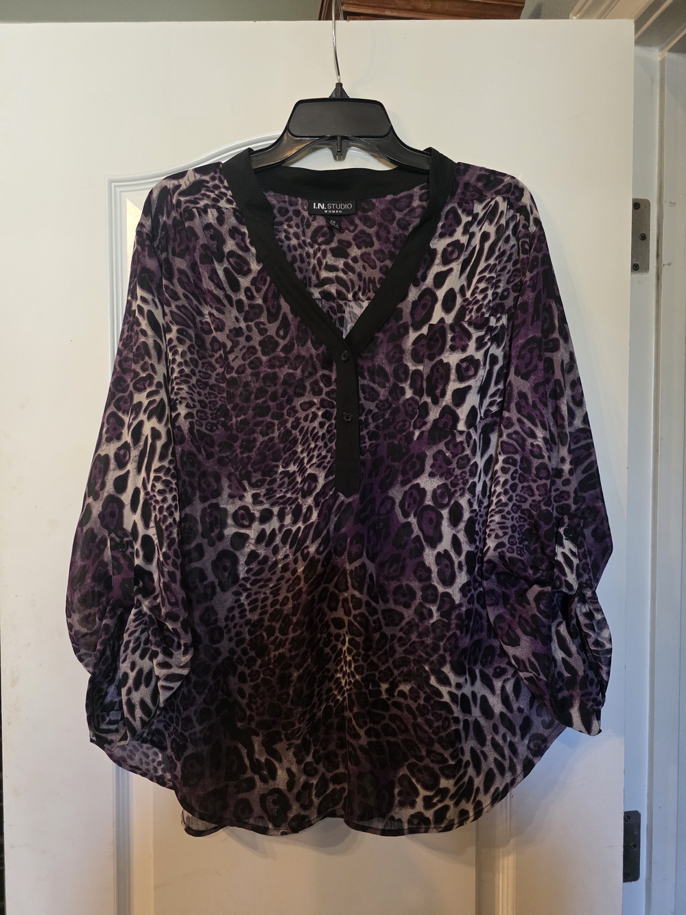 I.N. Studio Womens's Purple Leopard-Print V-Neck Tunic